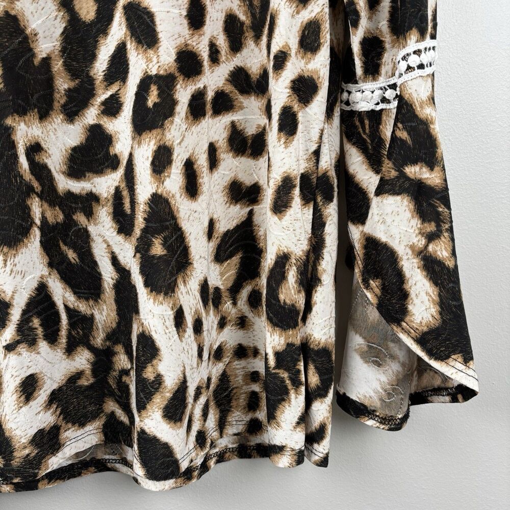 Amana Leopard print Women Small Top Animal Print Flare Long Sleeve Blouse - Picture 4 of 8